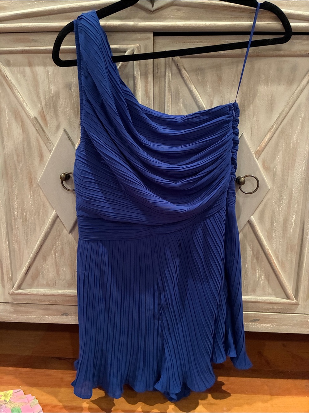 One-Shoulder Royal Blue Pleated Women’s romper